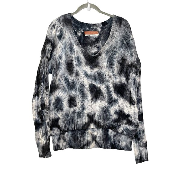 Anthropologie Pilcro Joni Tie-Dye Chunky Cable Knit Sweater Navy Blue White XS - Picture 2 of 9